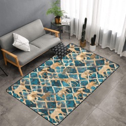 African Wildlife Pattern Area Rug with Black Binding 7'x5'