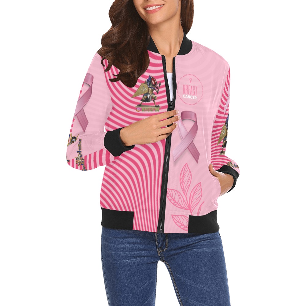 #strongtogether International breast Cancer Day Collectable Fly All Over Print Bomber Jacket for Women (Model H19)