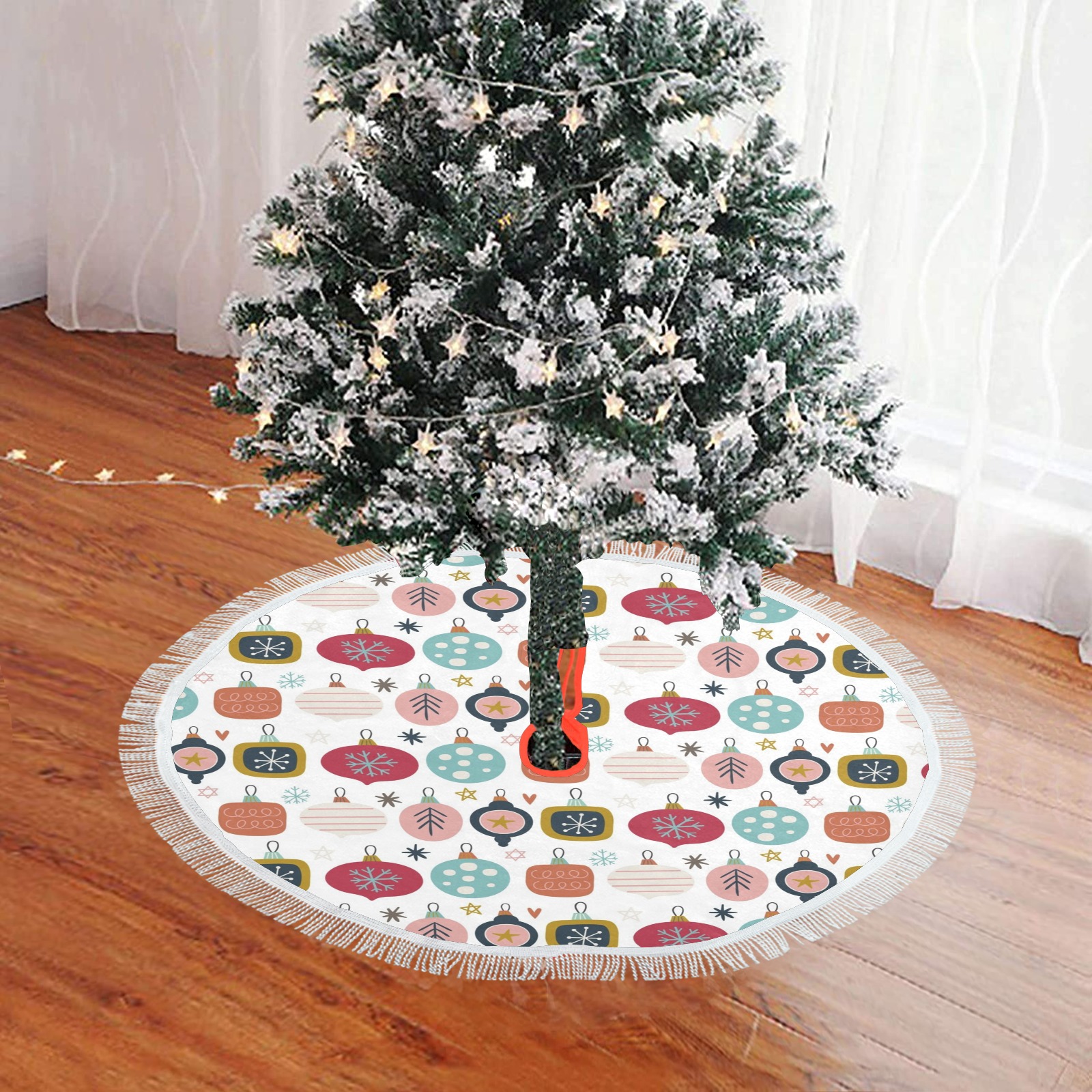 Christmas Ornaments Thick Fringe Christmas Tree Skirt 30"x30"