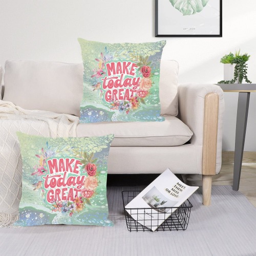 Make Today Great Motivational Artistic Double Sided 18" x 18" Linen Zippered Pillowcases Linen Zippered Pillowcase 18"x18"(Two Sides&Pack of 2)