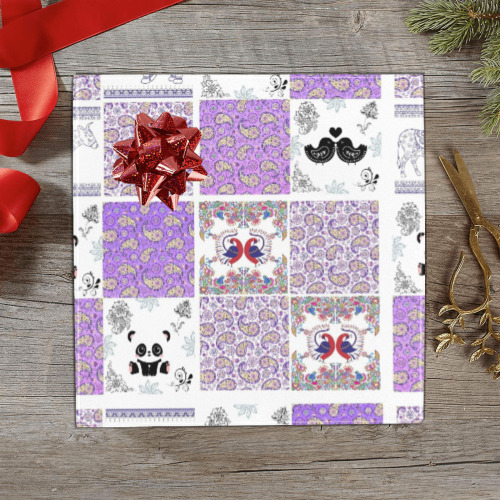 Purple Paisley Birds and Animals Patchwork Design Gift Wrapping Paper 58"x 23" (1 Roll)