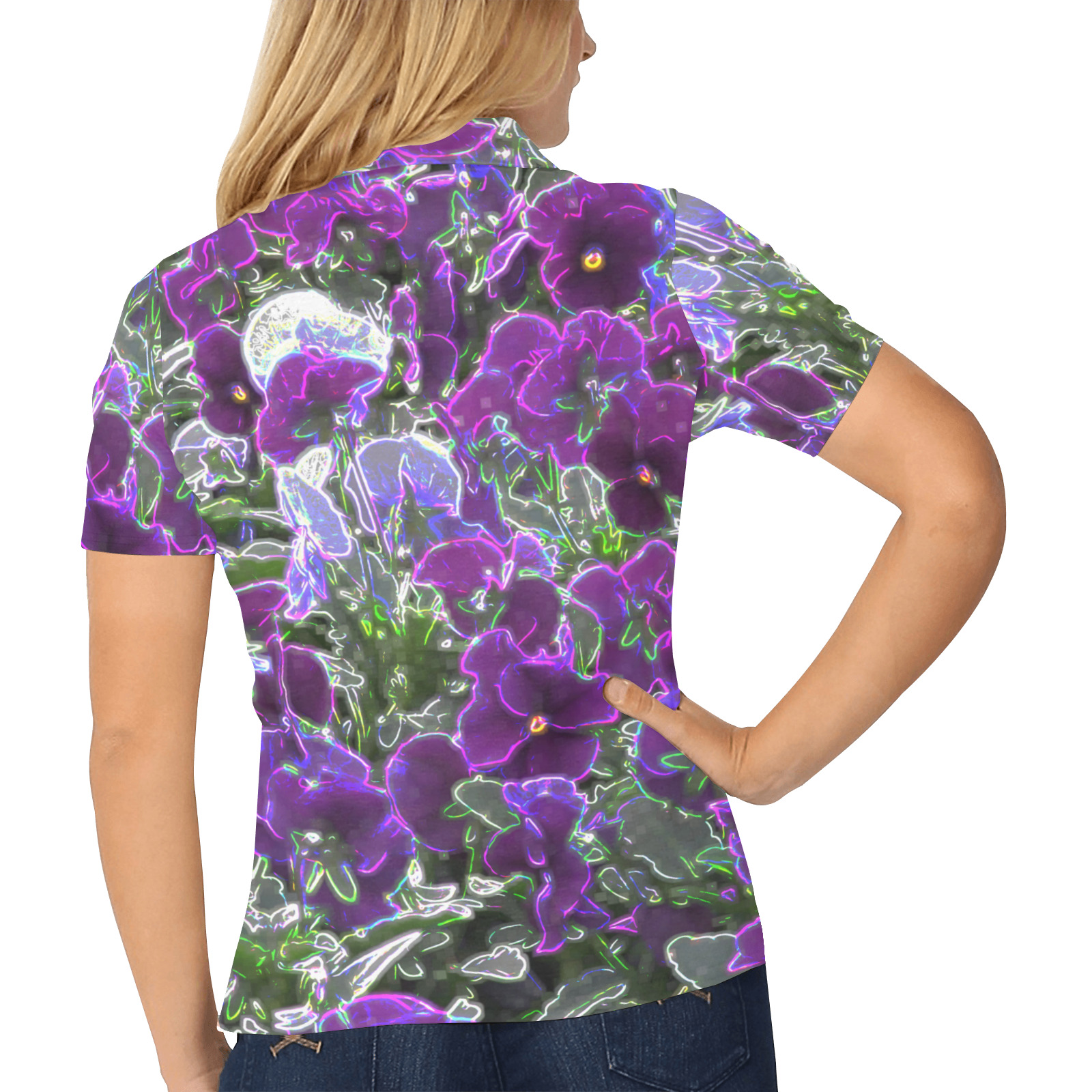 Field Of Purple Flowers 8420 Women's All Over Print Polo Shirt (Model T55)