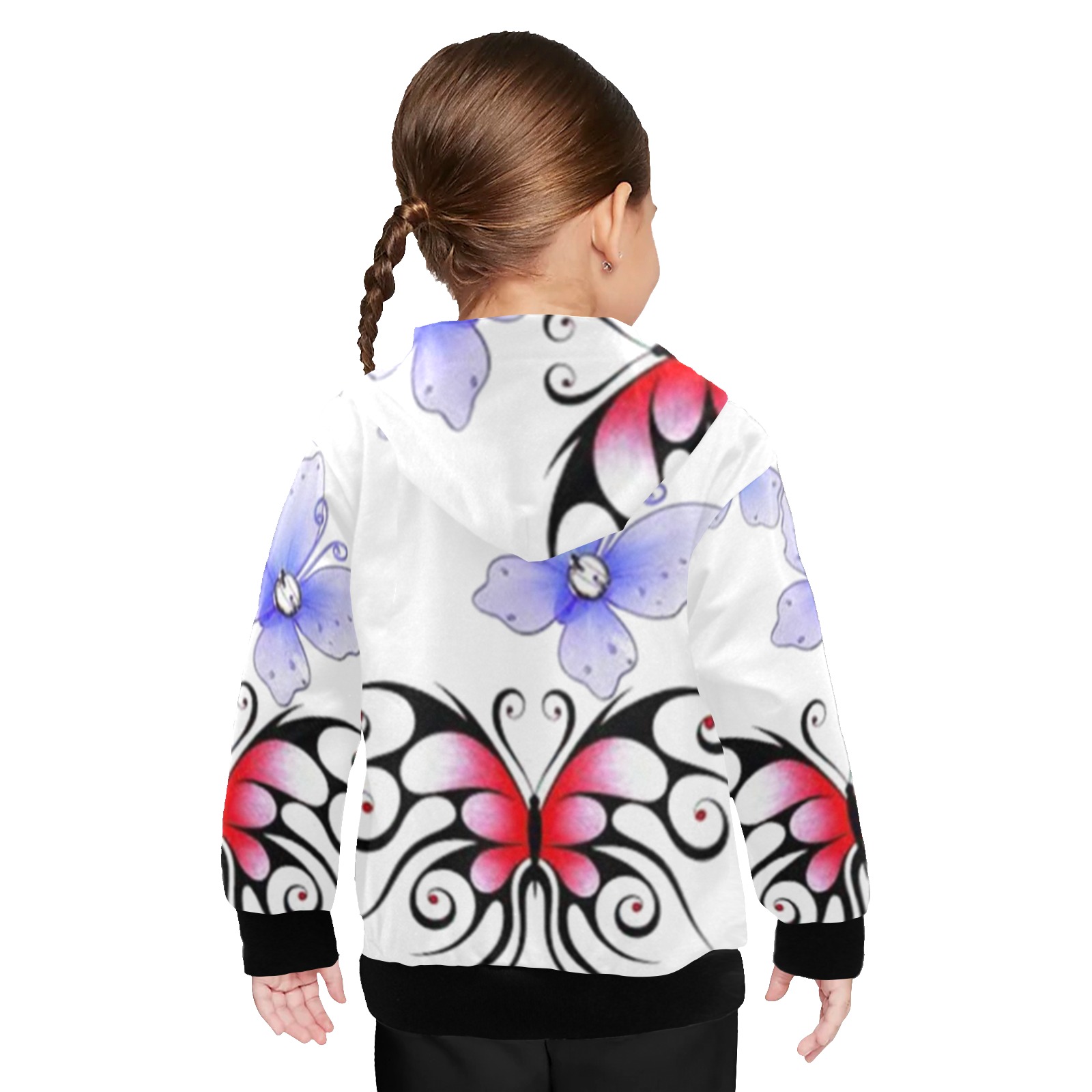 3d Butterfly Little Girls' Long Sleeve Hoodie (Model H57)