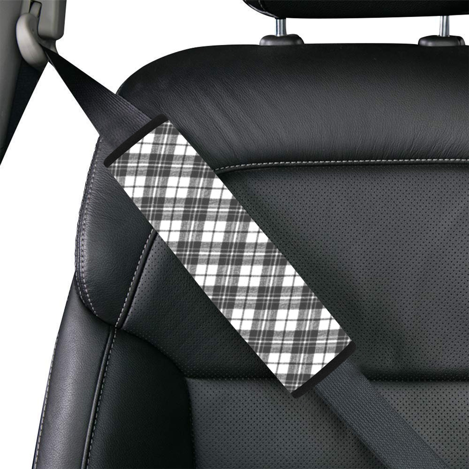 Tartan black white pattern holidays Christmas xmas elegant lines geometric cool fun classic elegance Car Seat Belt Cover 7''x10''