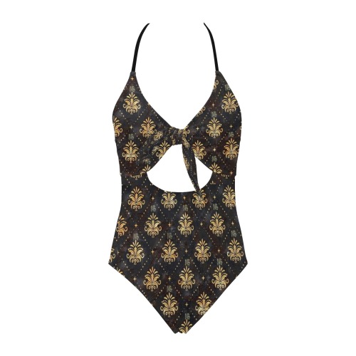 Royal Pattern by Nico Bielow Backless Hollow Out Bow Tie Swimsuit (Model S17)