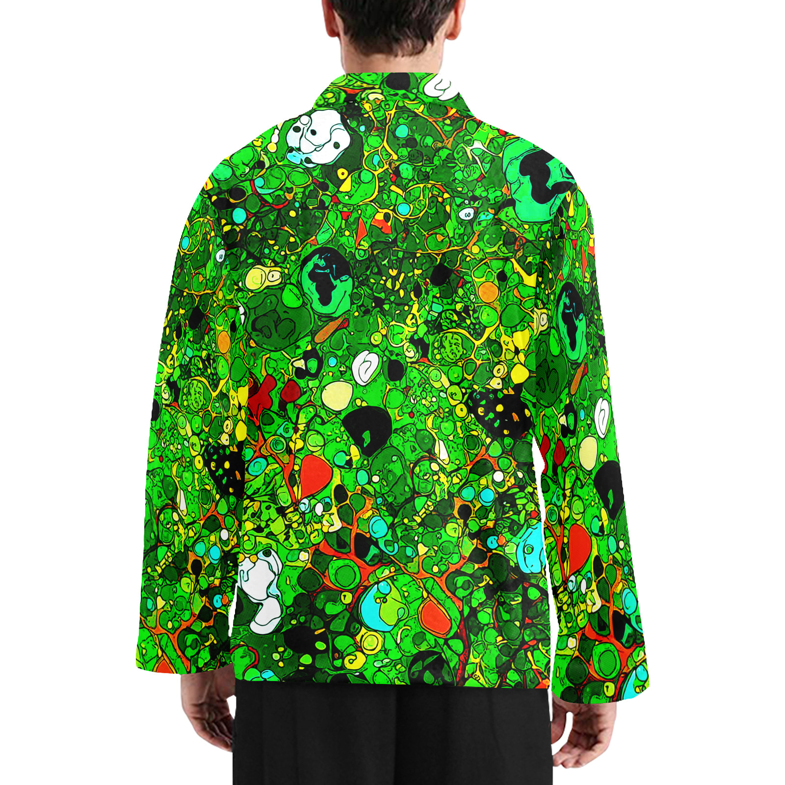 Green Abstract Art 409 Men's V-Neck Long Pajama Top