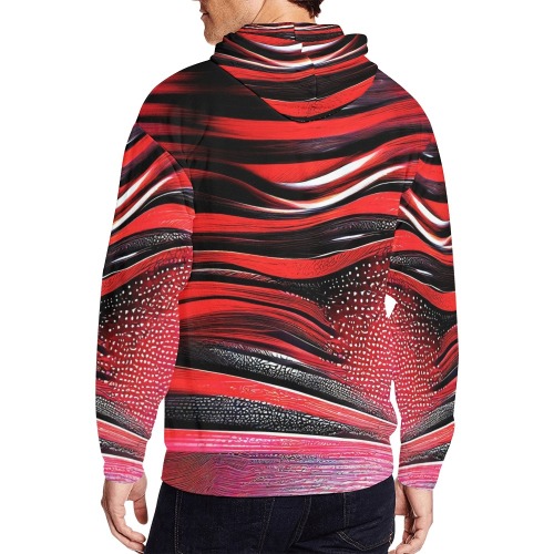 red and black pattern wave pattern All Over Print Full Zip Hoodie for Men (Model H14)