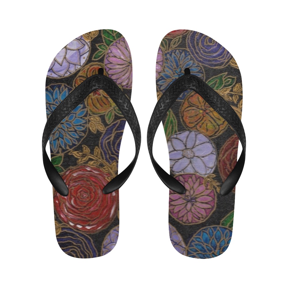 Floral Design Flip Flops for Men/Women (Model 040)