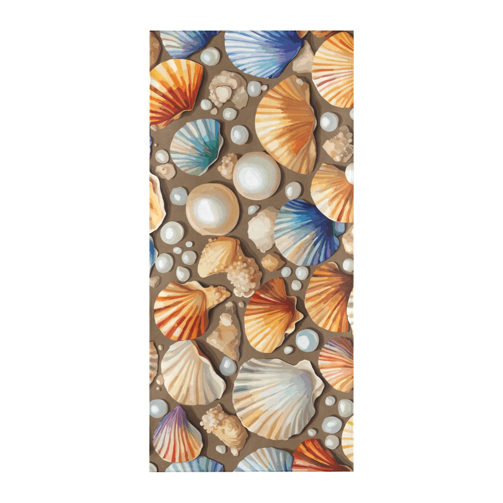 A mix of pearls, shells on the sand colorful art. Beach Towel 32"x 71"