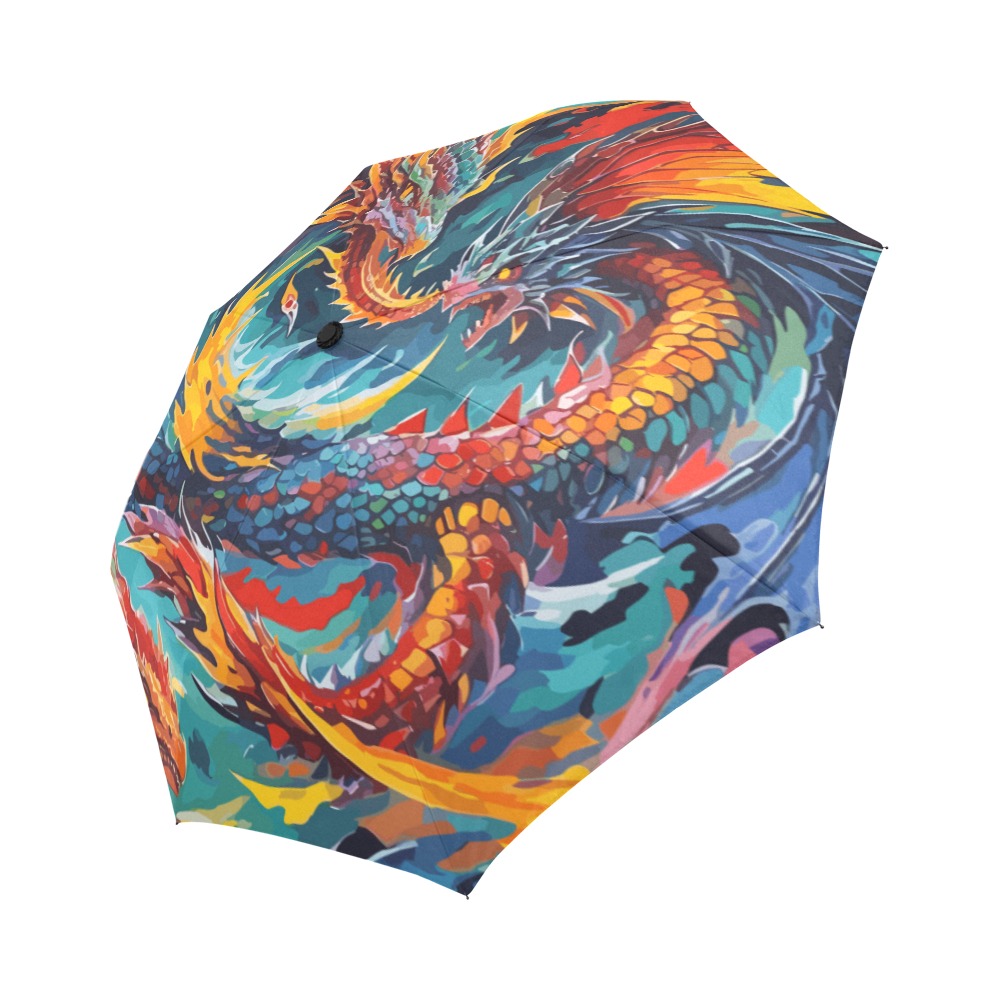 Fantasy fire dragons, flames and smoke art. Auto-Foldable Umbrella (Model U04)