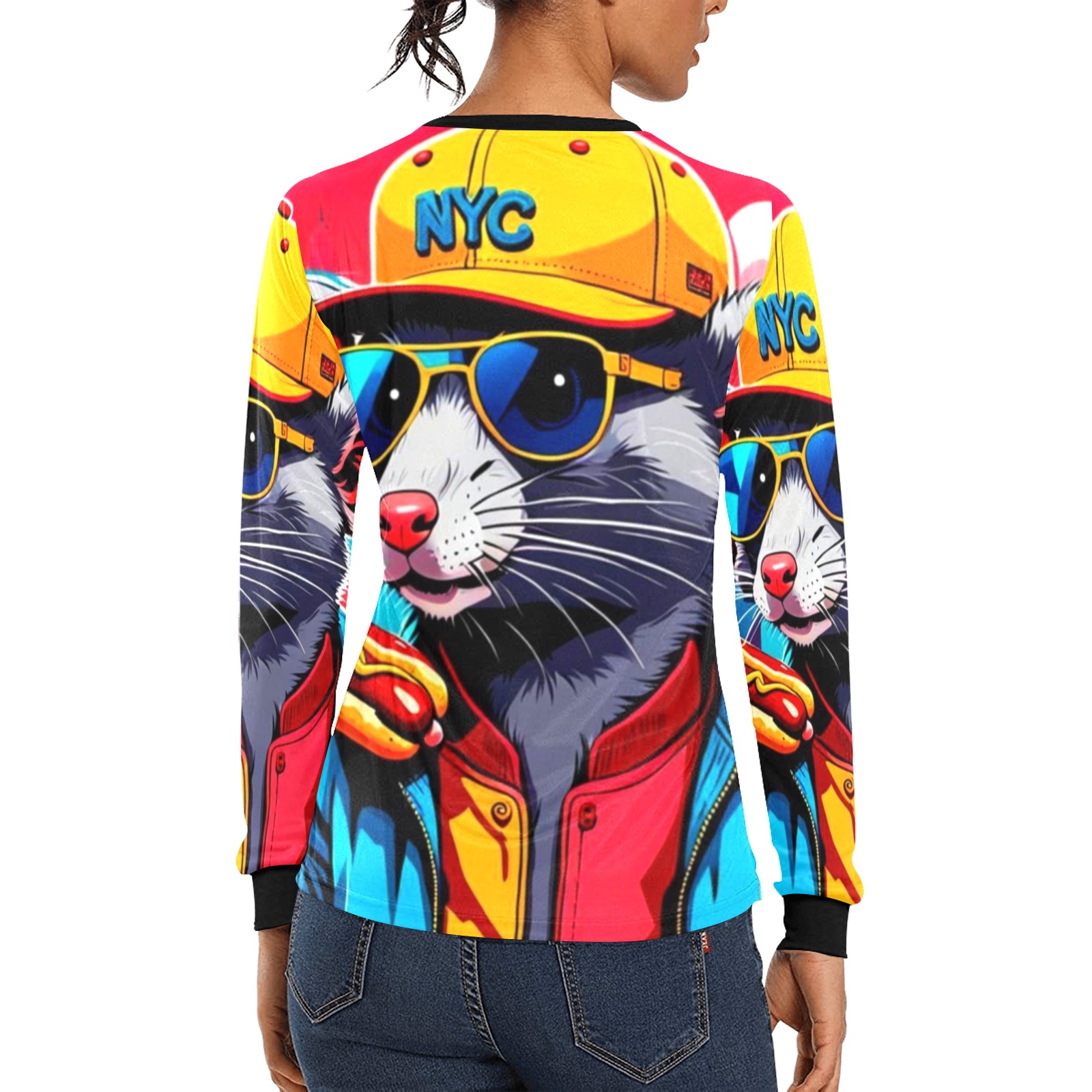 HOT DOG EATING NYC RAT 3 Women's All Over Print Long Sleeve T-shirt (Model T51)