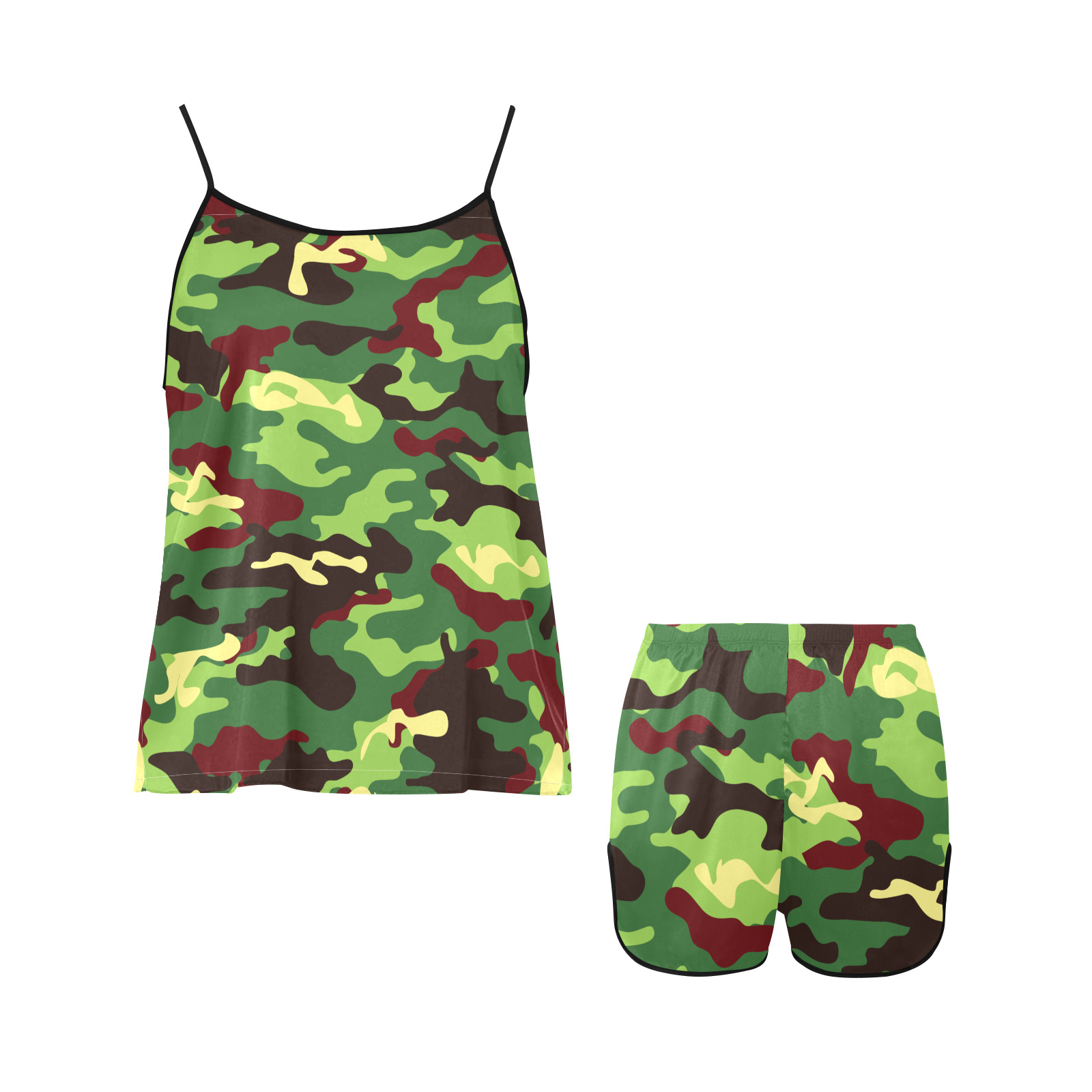 Streetwear Fashion Military Modern Army Camouflage Women's Spaghetti Strap Short Pajama Set