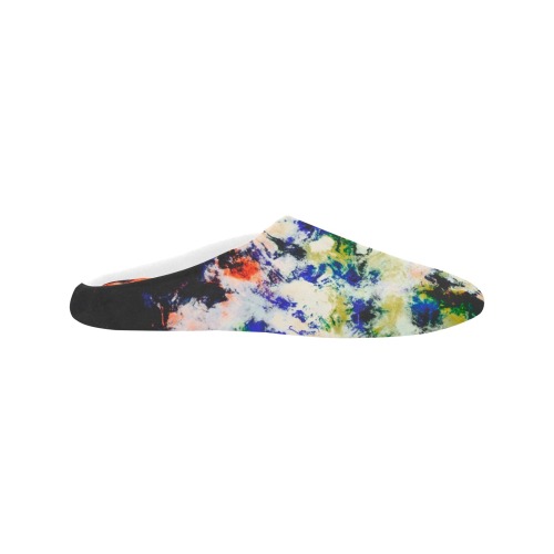 Modern watercolor colorful marbling Men's Non-Slip Cotton Slippers (Model 0602)