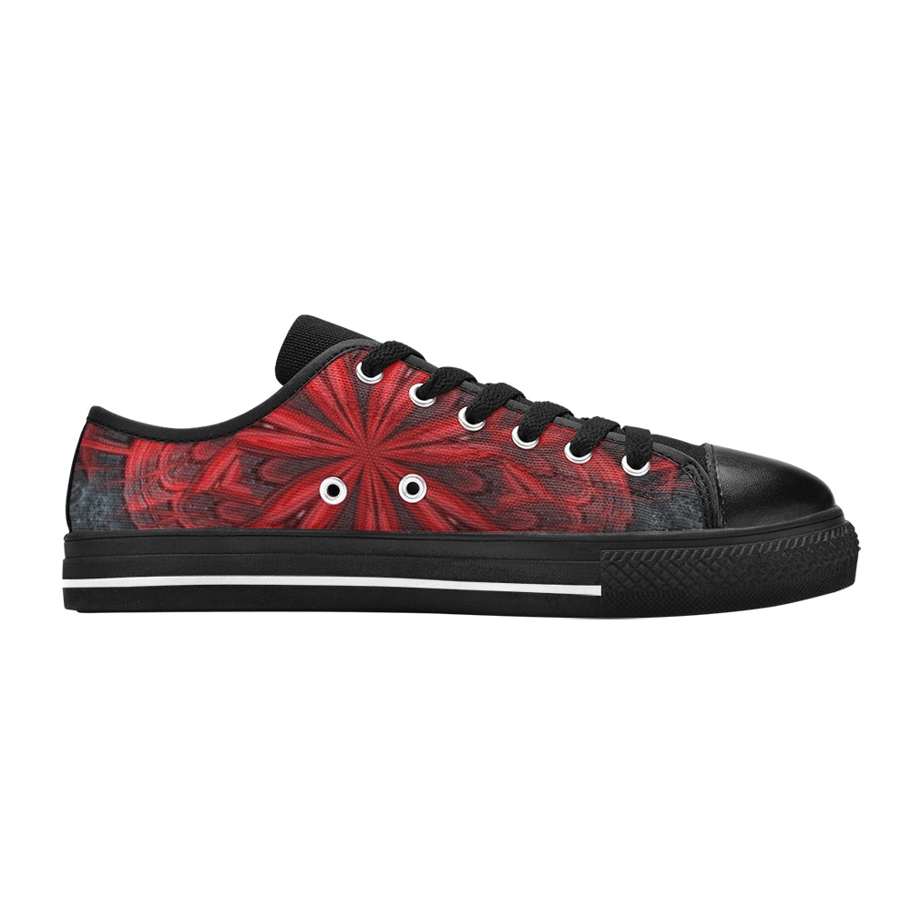 Red Flower on the Black Lava Fractal Kaleidoscope Mandala Abstract Women's Classic Canvas Shoes (Model 018)