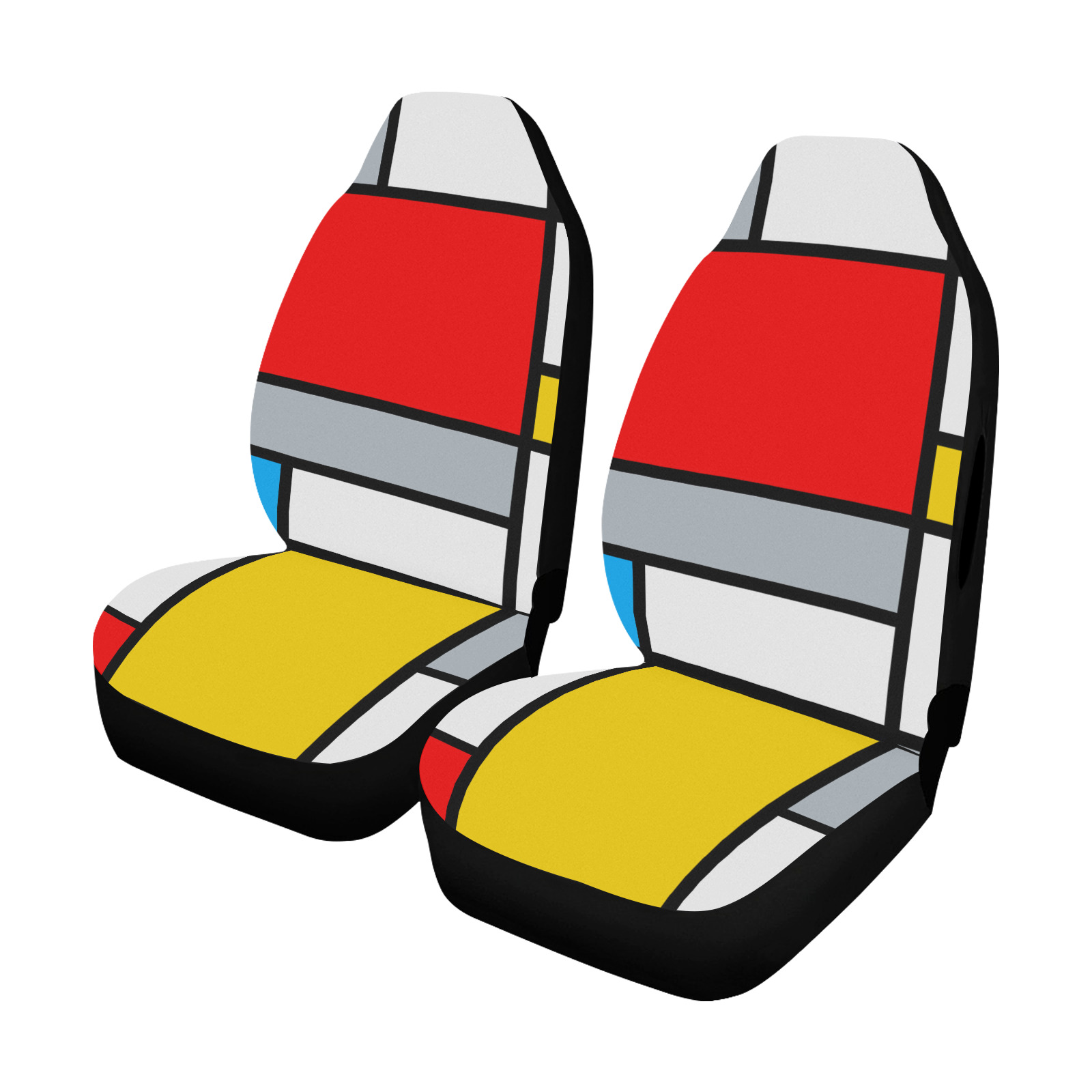 Mondrian Style Color Composition Geometric Retro Art Car Seat Cover Airbag Compatible (Set of 2)