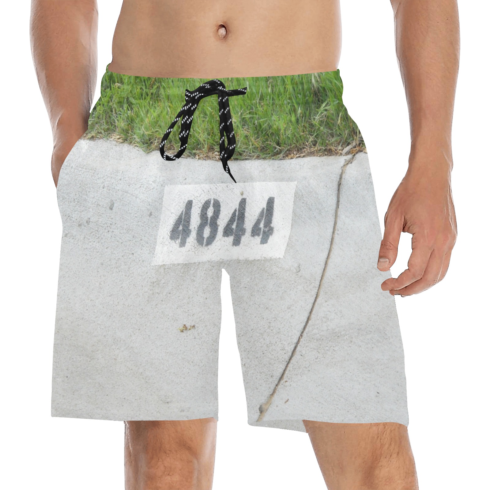 Street Number 4844 with Black Tie Men's Mid-Length Beach Shorts (Model L51)