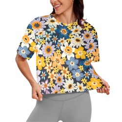 Lush wild flower garden dark Women's Cropped T-shirt (Model T80)