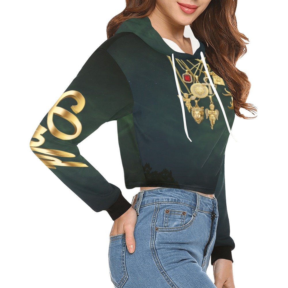 Gold Collectable Fly All Over Print Crop Hoodie for Women (Model H22)