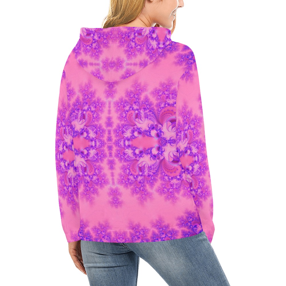 Purple and Pink Hydrangeas Frost Fractal All Over Print Hoodie for Women (USA Size) (Model H13)
