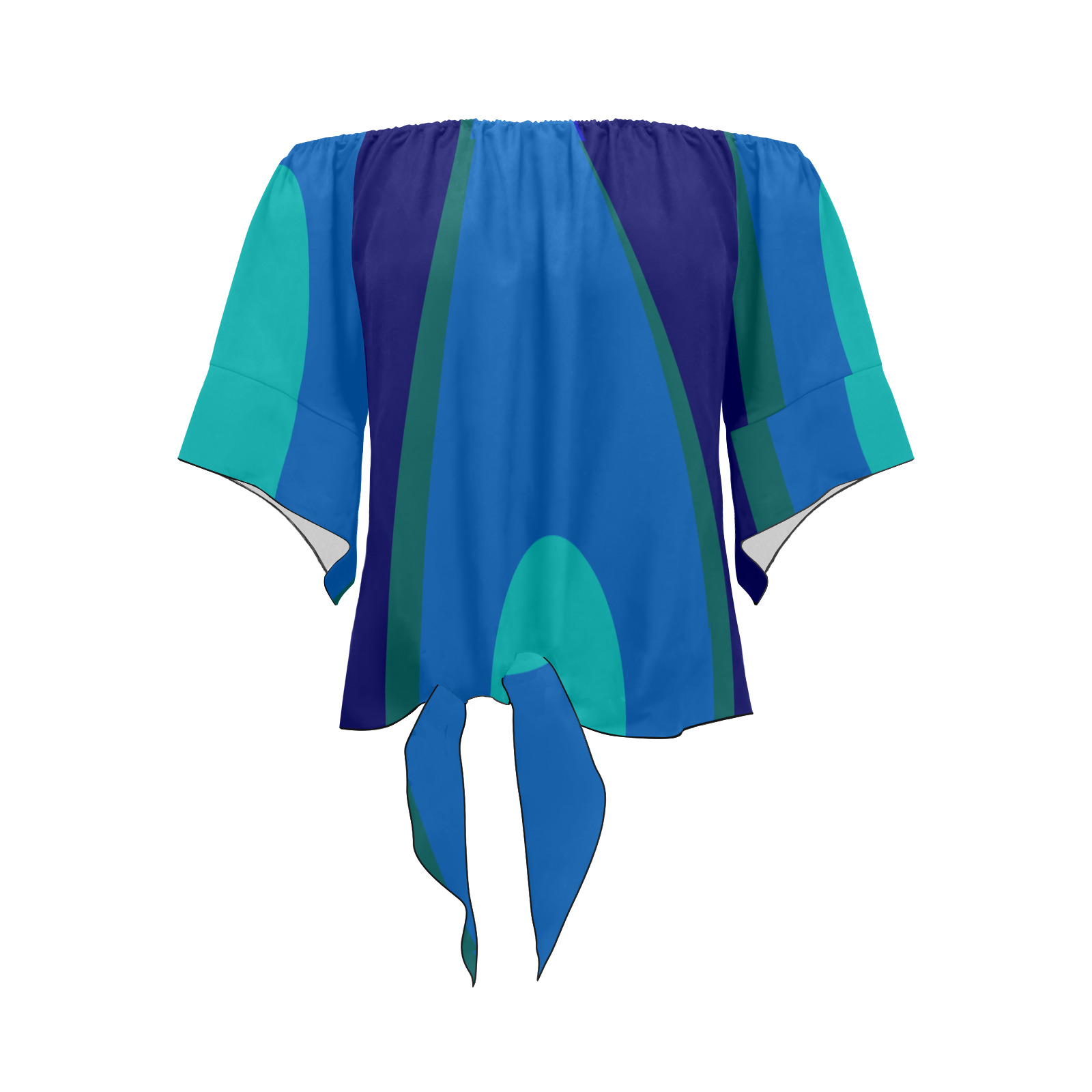 Dimensional Blue Abstract 915 Off Shoulder Knot Front Blouse (Model T71)