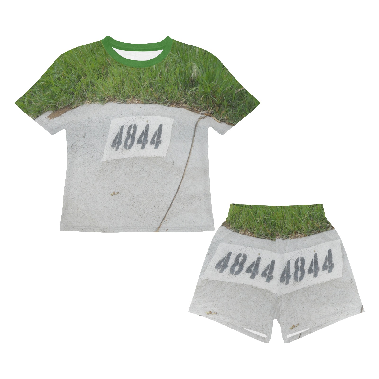 Street Number 4844 with Bright Green Collar Little Girls' Short Pajama Set