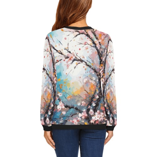 Elegant art of a sakura tree in full bloom. All Over Print Crewneck Sweatshirt for Women (Model H18)