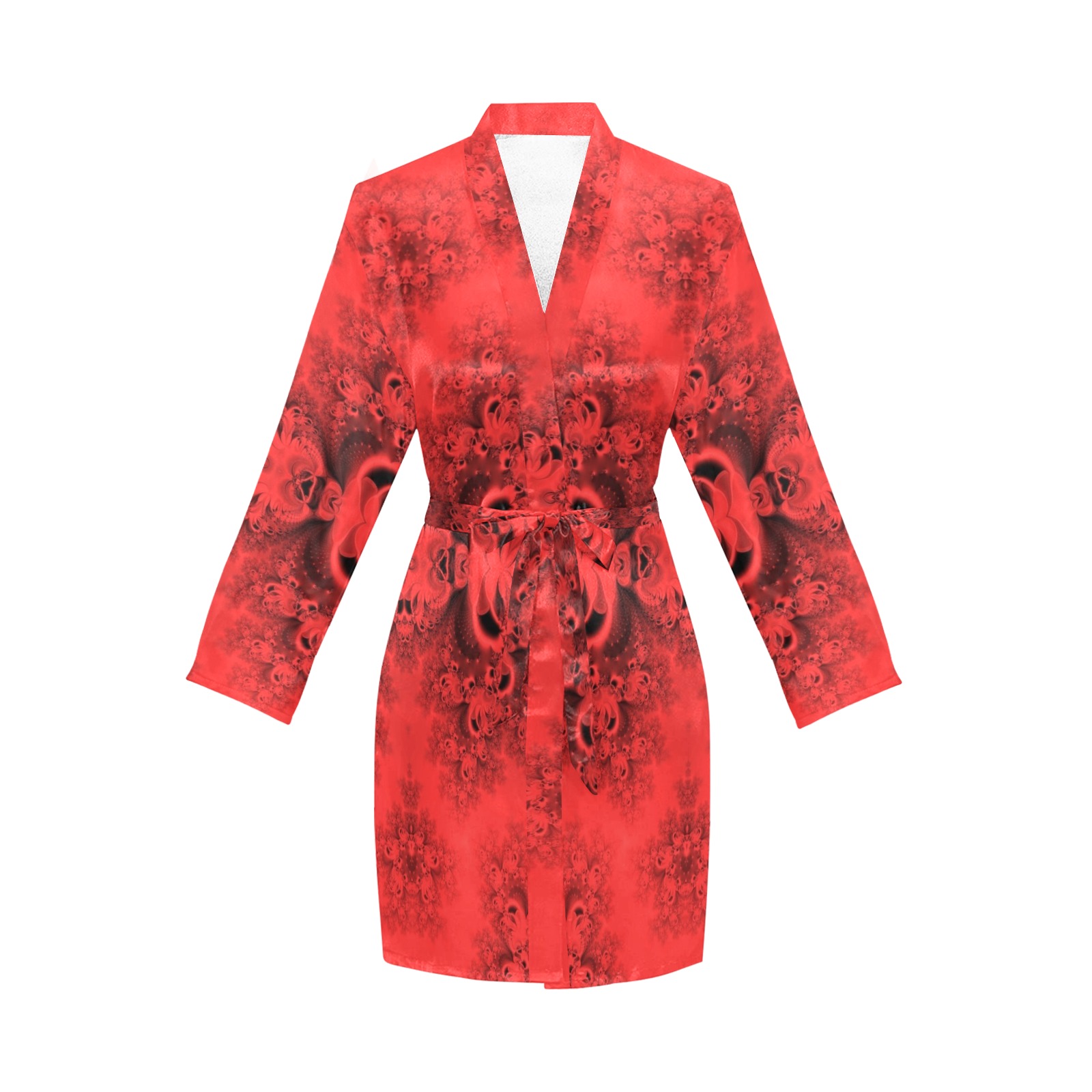Autumn Reds in the Garden Frost Fractal Women's Long Sleeve Belted Night Robe