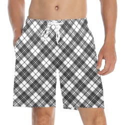 Tartan black white pattern holidays Christmas xmas elegant lines geometric cool fun classic elegance Men's Mid-Length Beach Shorts (Model L51)