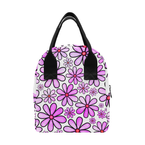 Pink Watercolor Doodle Daisy Flower Pattern Zipper Lunch Bag (Model 1689)