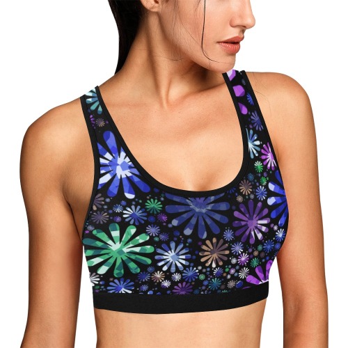 Abstract Blue and Pink Flowers Women's All Over Print Sports Bra (Model T52)