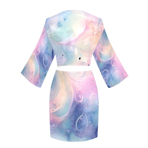 Pastel Rainbow Swirls Long Sleeve Kimono Robe