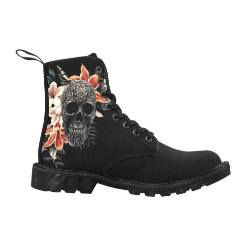 Floral Dark Skull Martin Boots for Women (Black) (Model 1203H)