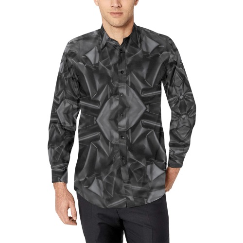 Black Wet Look by Nico Bielow Men's All Over Print Casual Dress Shirt (Model T61)