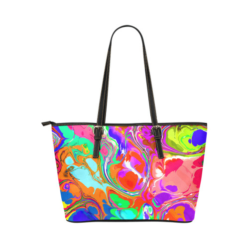 Psychedelic Abstract Marble Artistic Dynamic Paint Art Leather Tote Bag/Large (Model 1651)