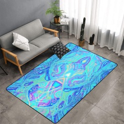 haiti 2-5 turquoise Area Rug with Black Binding 7'x5'