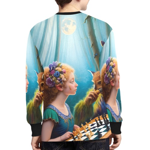 The Call of the Game 6_vectorized Kids' Rib Cuff Long Sleeve T-shirt (Model T64)