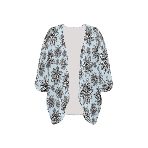 Creekside Floret pattern sky blue Women's Kimono Chiffon Cover Ups (Model H51)