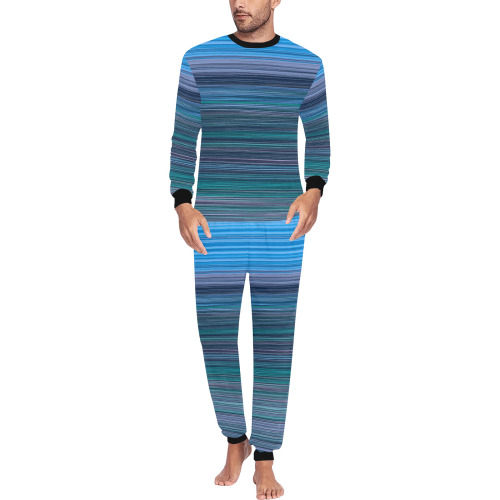 Abstract Blue Horizontal Stripes Men's All Over Print Pajama Set