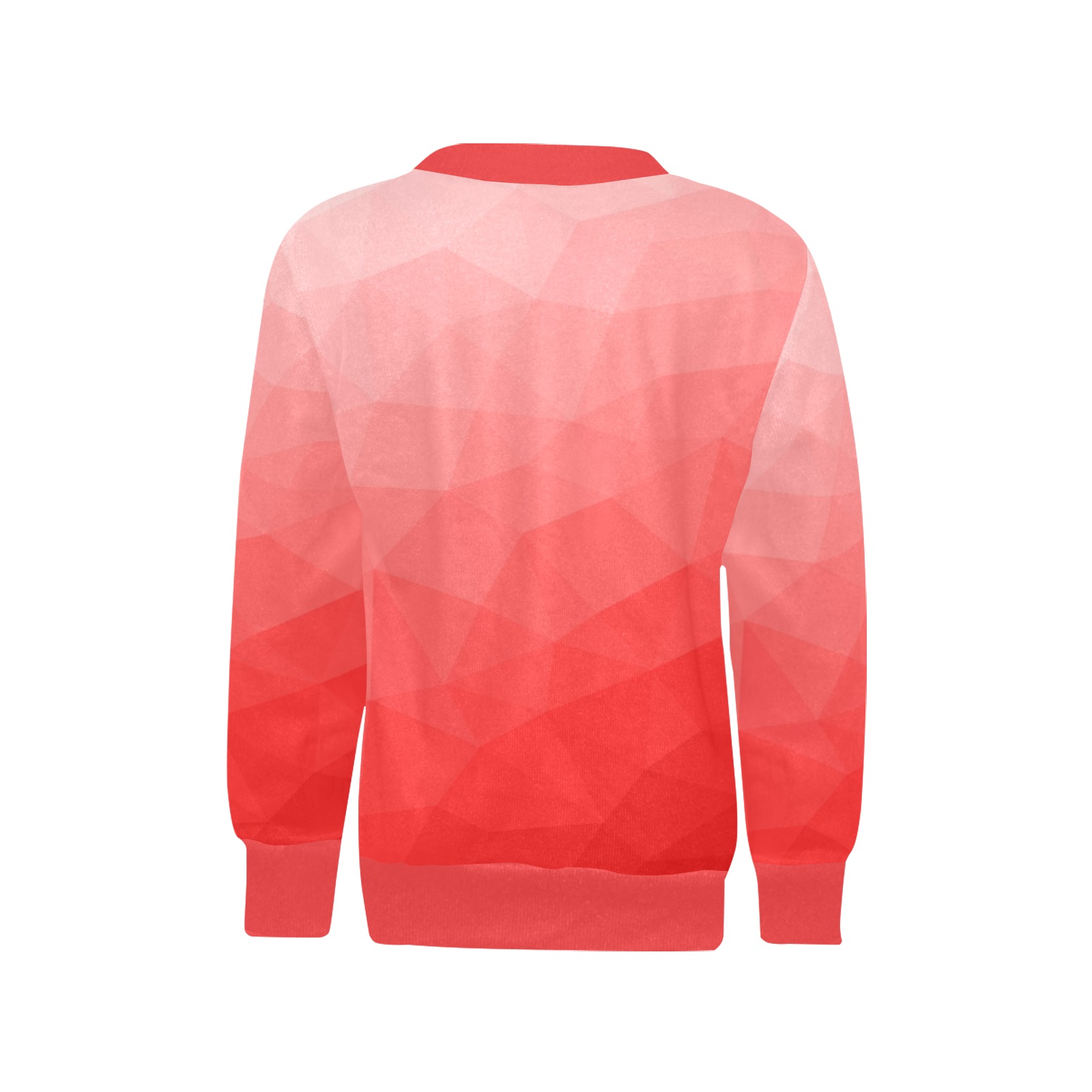 Red gradient geometric mesh pattern Girls' All Over Print Crew Neck Sweater (Model H49)