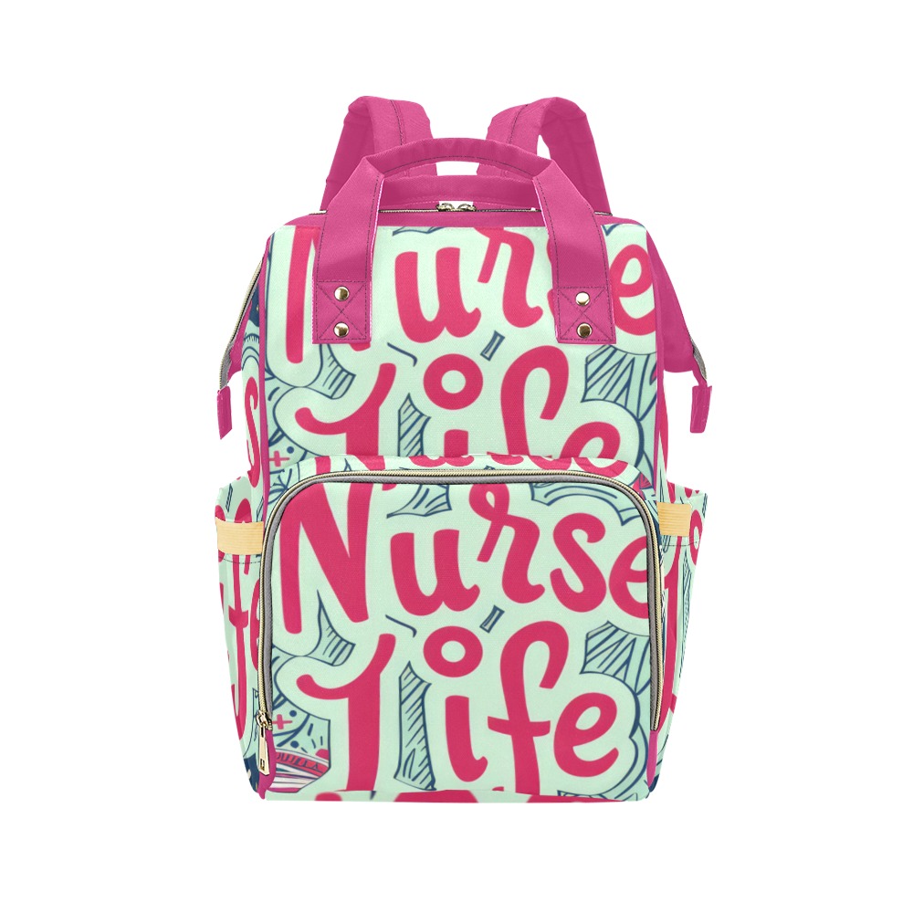 Pink Nurse Life Pattern Multi-Function Diaper Backpack/Diaper Bag (Model 1688)