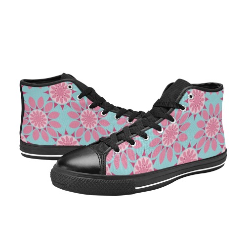 Pink Daisy Pattern Women's Classic High Top Canvas Shoes (Model 017)