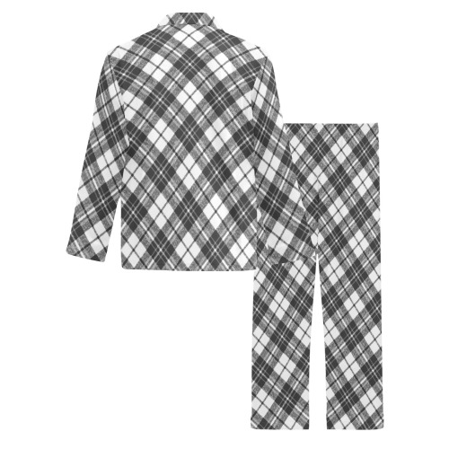 Tartan black white pattern holidays Christmas xmas elegant lines geometric cool fun classic elegance Men's V-Neck Long Pajama Set