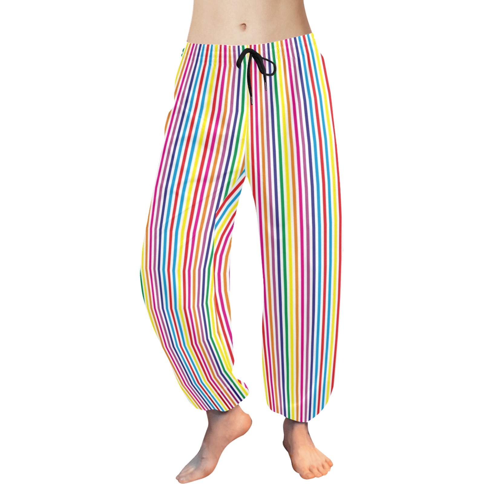 Multi Color Thin Stripes on White Field Women's All Over Print Harem Pants (Model L18)