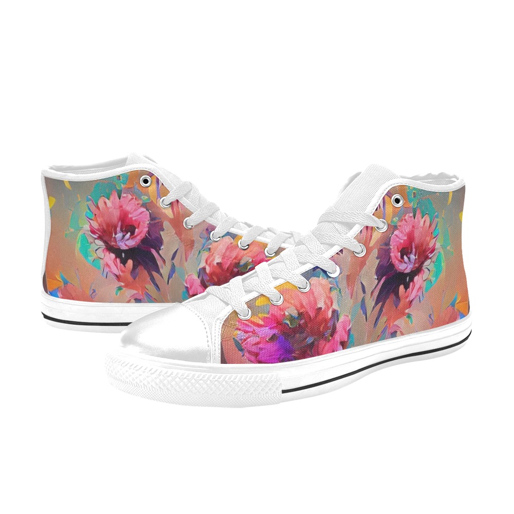 flowers 3 Women's Classic High Top Canvas Shoes (Model 017)