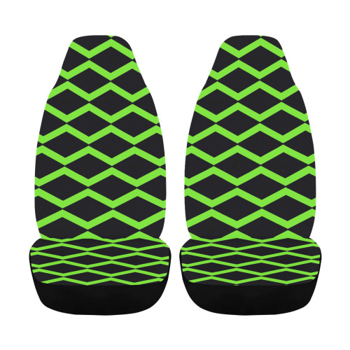 Chevron Seamless Diamond Pattern Black Ultra Green Car Seat Cover Airbag Compatible (Set of 2)