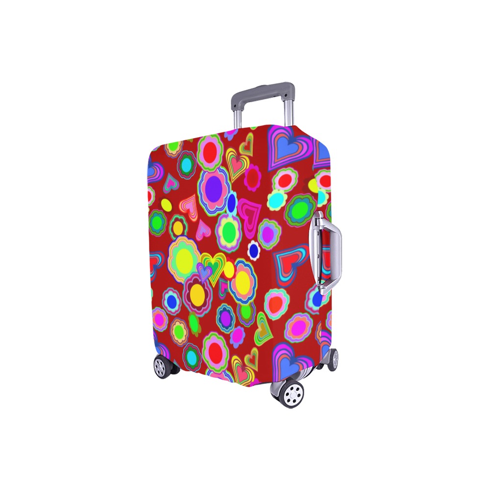 Groovy Hearts and Flowers Red Luggage Cover/Small 18"-21"