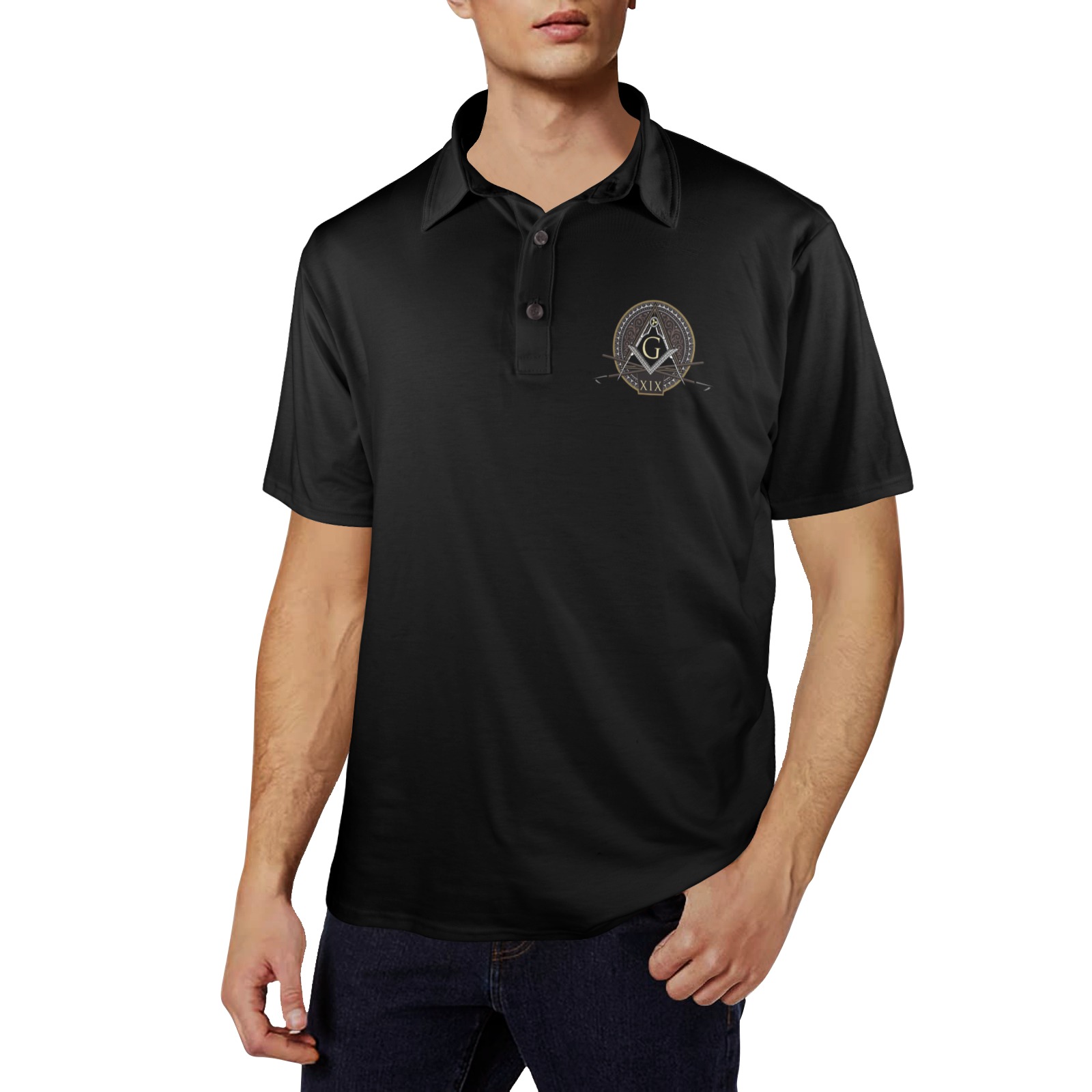 Black 19 Men's All Over Print Polo Shirt (Model T55)