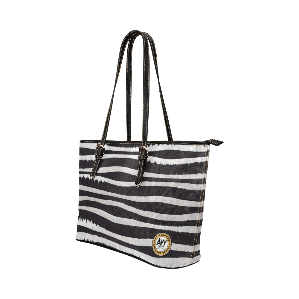 black and white zebra print Leather Tote Bag/Large (Model 1651)