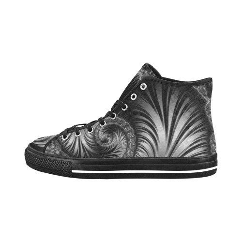 Black and Silver Spiral Fractal Abstract Vancouver H Men's Canvas Shoes (1013-1)