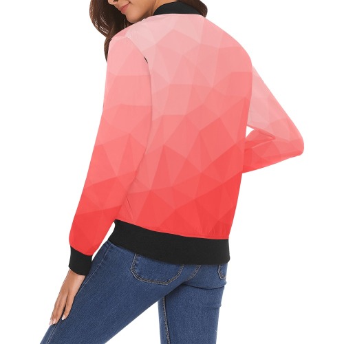 Red gradient geometric mesh pattern All Over Print Bomber Jacket for Women (Model H19)